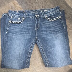 Miss Me Women's Blue Boot Cut Jeans with Embellished Pockets